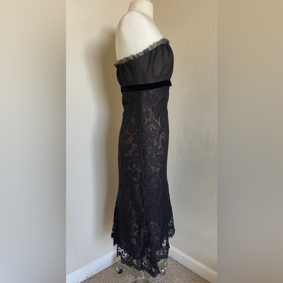 VERA WANG ✨🎁🎄🥂🎩 Strapless Black Tulle, Lace & Velvet Mermaid Gown/Dress, Size 8 - Picture 3 of 13